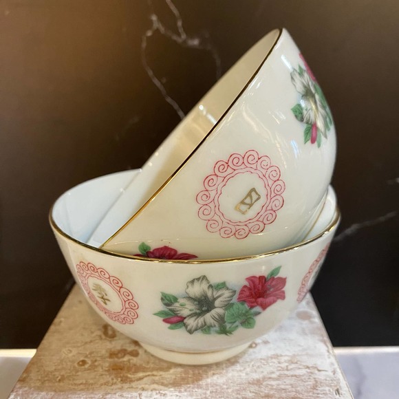 Rice bowls set 2 made in China Prosperity gold trim - Picture 1 of 4